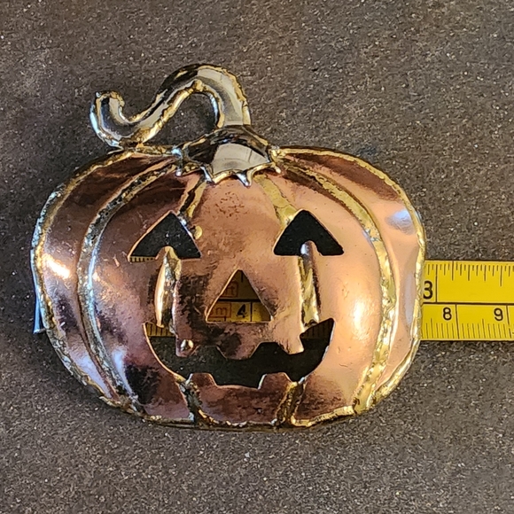 Handmade mixed metal pumpkin pendant brooch scarf pin fashion jewelry - Picture 4 of 4